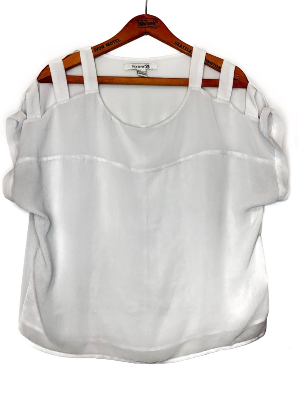 White Forever 21 Sheer Strappy Cold-Shoulder Blouse -L-